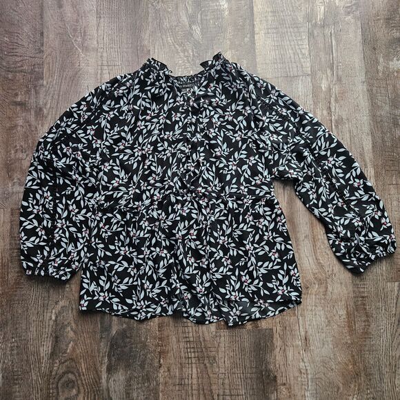 Lane Bryant Long Sleeve Ruffled Split Neck Button Blouse - Picture 3 of 7